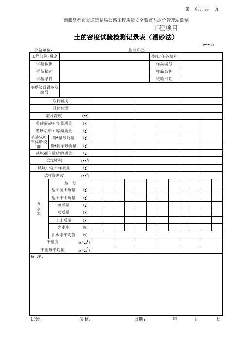 D-1-20土的密度试验记录表(灌砂法)
