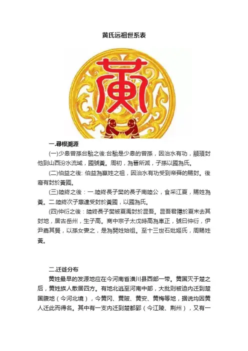 黄氏远祖世系表