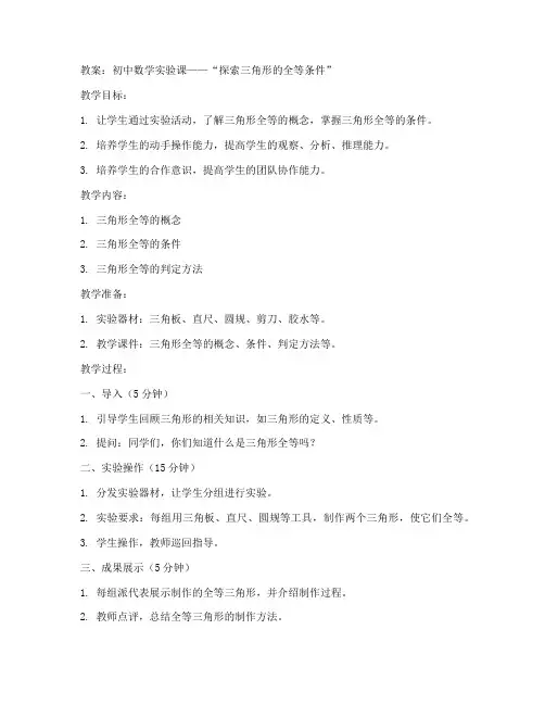 初中数学实验课教案