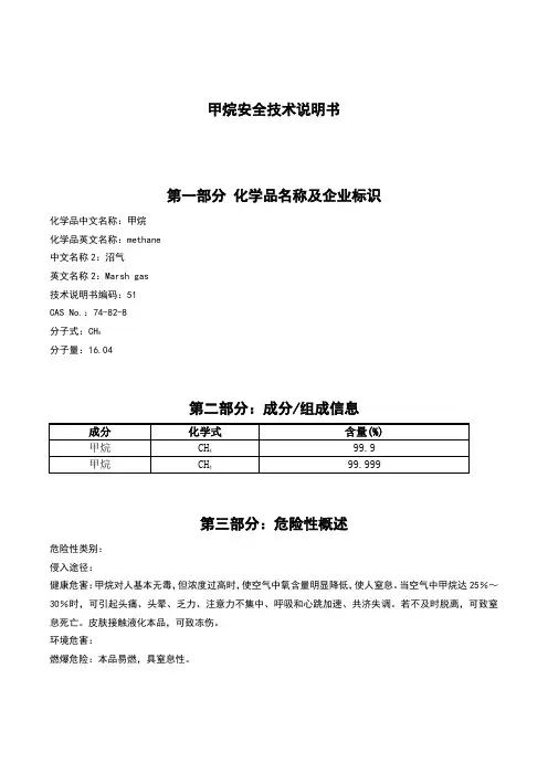 甲烷安全技术说明书MSDS