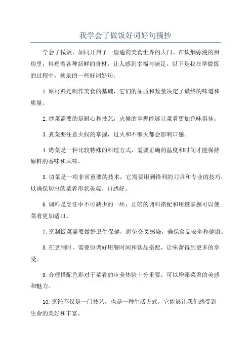 我学会了做饭好词好句摘抄
