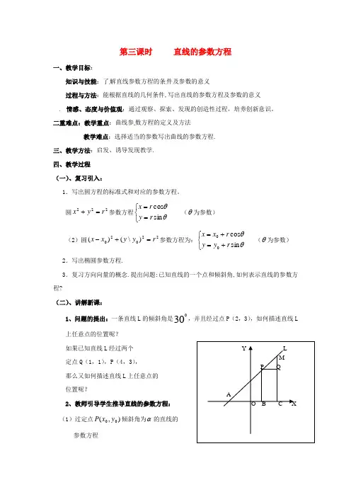 高三数学一轮复习 专题 直线的参数方程导学案