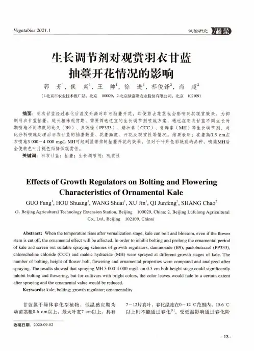 生长调节剂对观赏羽衣甘蓝抽薹开花情况的影响