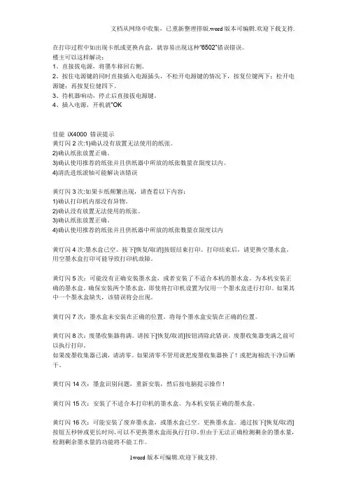 佳能IX4000错误代码及解决方法