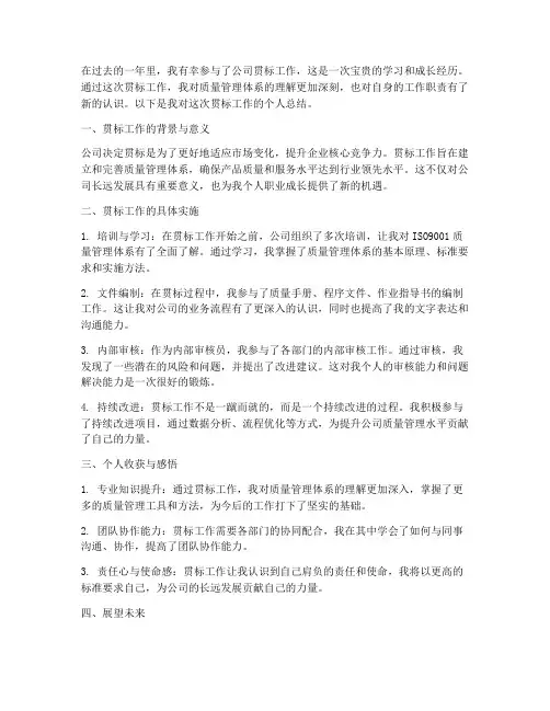 公司贯标个人总结范文