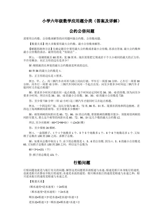 小学六年级数学应用题分类(答案及详解)