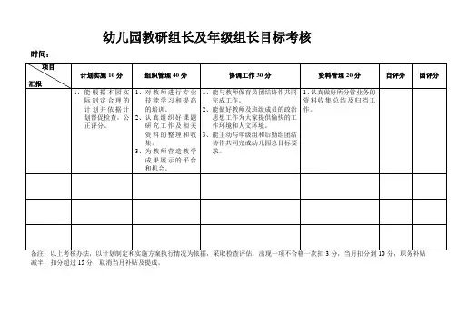 幼儿园教研组长及年级组长考核表