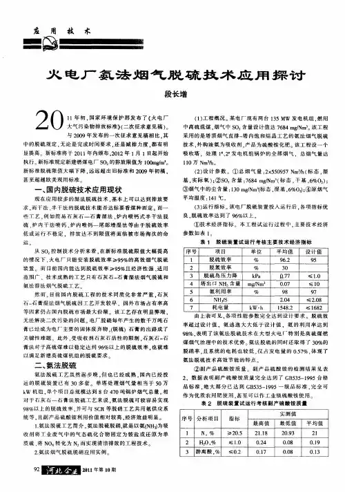 火电厂氨法烟气脱硫技术应用探讨