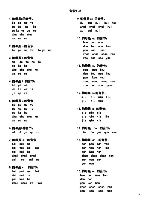 一年级拼音-音节汇总