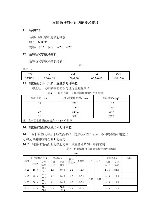 树脂锚杆用热轧钢筋技术要求