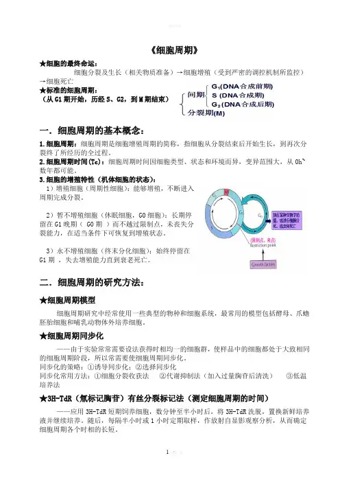 《细胞周期》——细胞生物学知识点总结