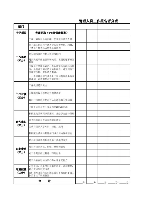 述职报告评分表