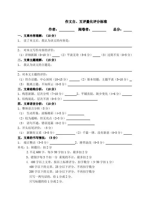 作文自评自改量化评分标准(1)