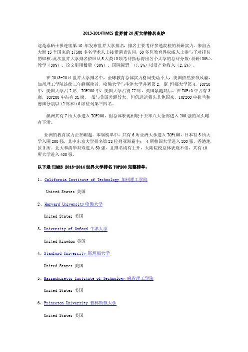 世界前十大学排名