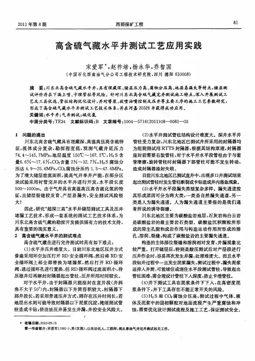 高含硫气藏水平井测试工艺应用实践