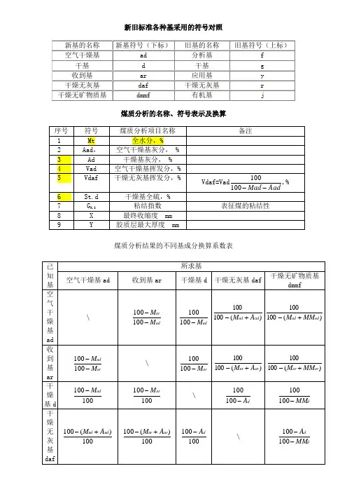 新旧标准各种基采用的符号对照