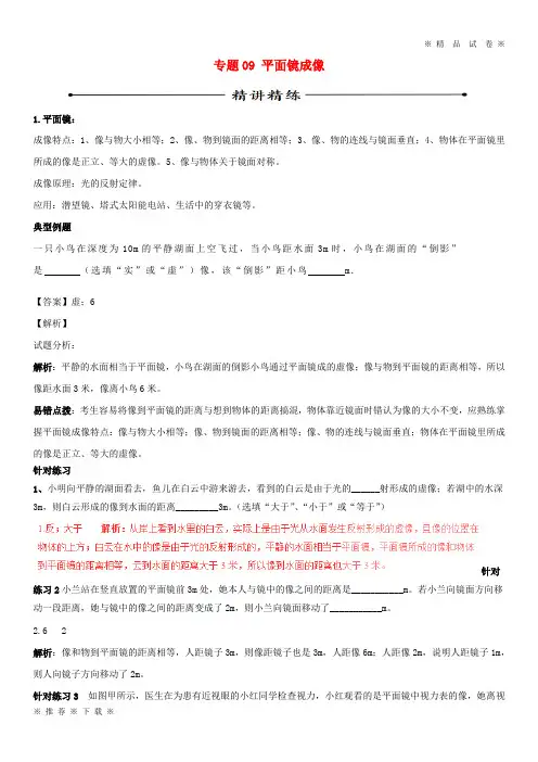 (部编版)2020年中考物理第期黄金知识点系列专题平面镜成像2(1)