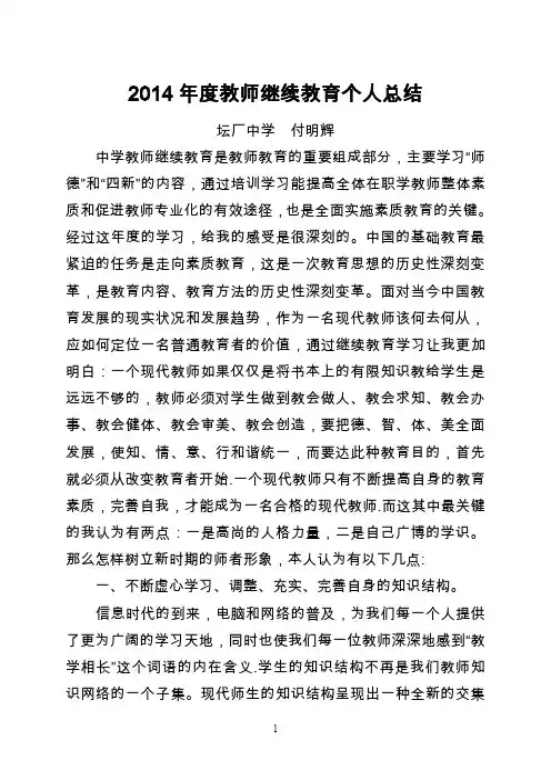 2014年度教师继续教育个人总结