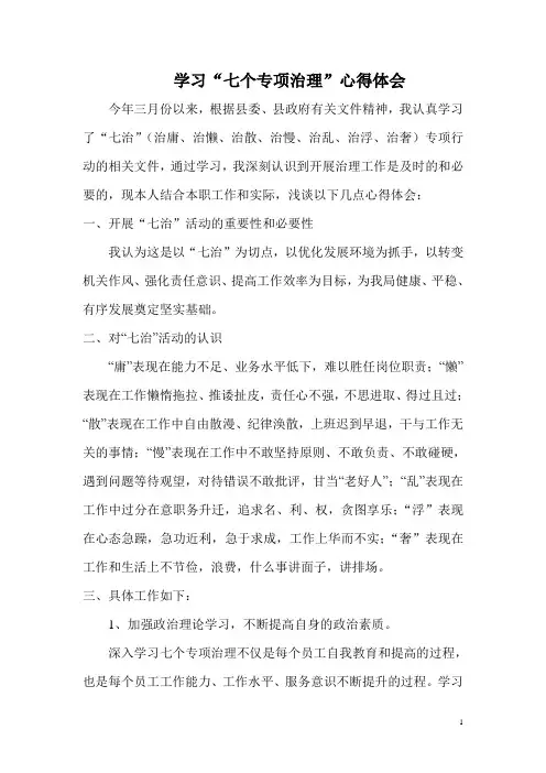定远“七治”心得体会