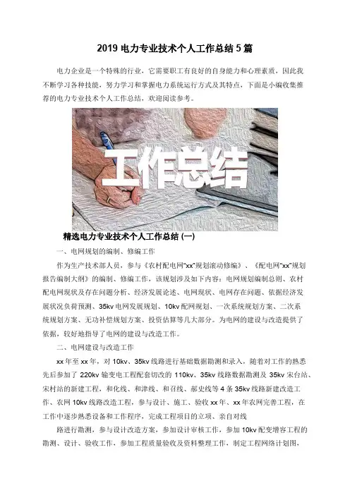 2019电力专业技术个人工作总结5篇