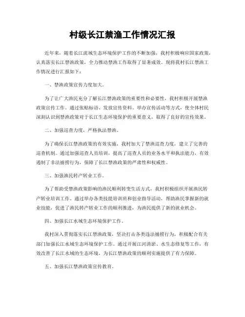 村级长江禁渔工作情况汇报