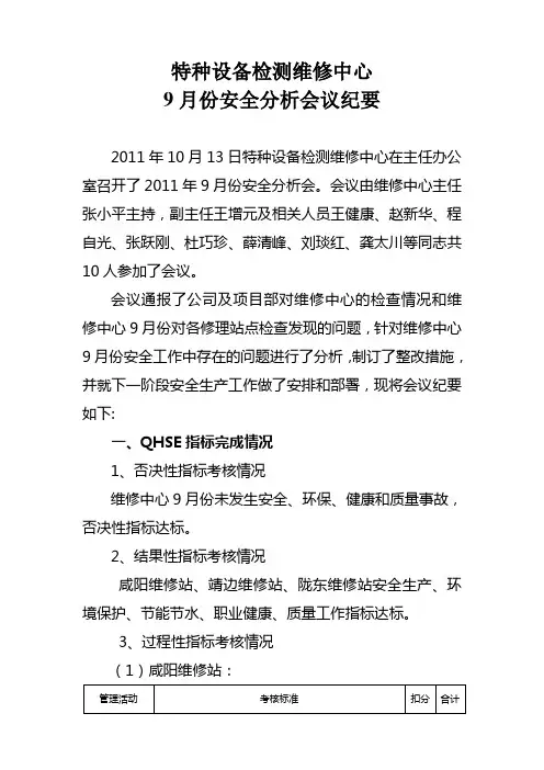 9月份安全分析会会议纪要