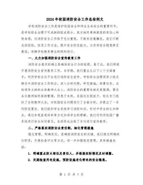 2024年校园消防安全工作总结例文（5篇）