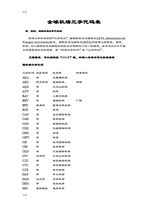 全球机场三字代码表