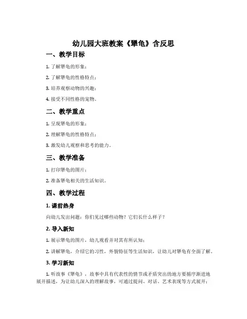 幼儿园大班教案《犟龟》含反思
