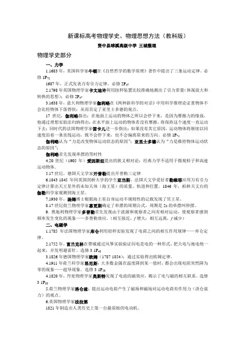 新课标高考物理学史、物理思想方法(教科版)王城整理
