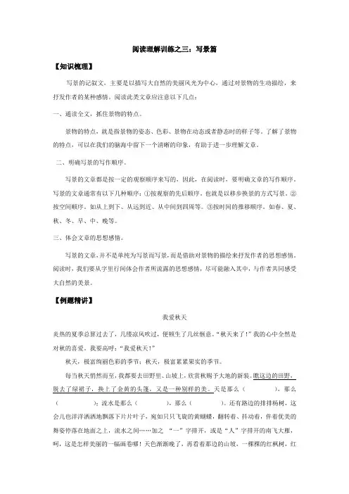 六年级下册语文讲义-小升初阅读理解训练之三：写景篇 全国通用