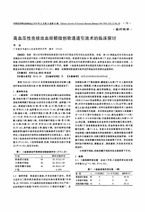 高血压性壳核出血经额微创软通道引流术的临床探讨