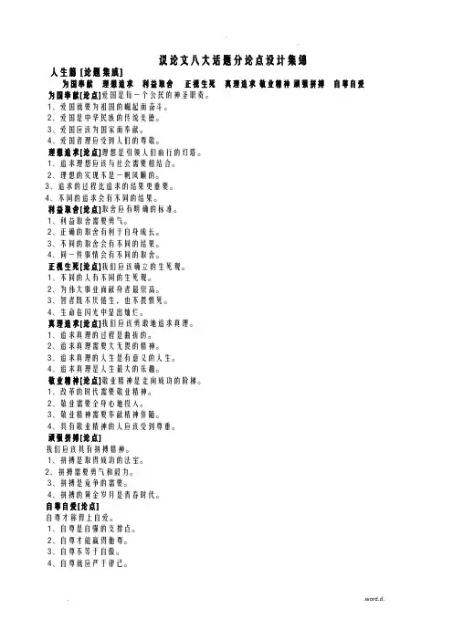议论文八大话题分论点设计集锦