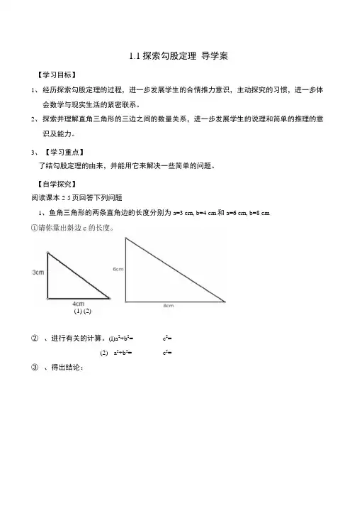 北师大版八年级上册1.1探索勾股定理学案.docx