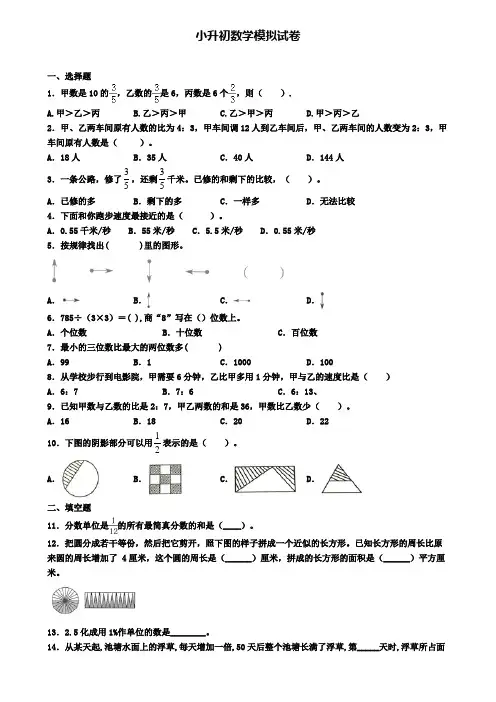 (4份试卷汇总)2019-2020学年山东省滨州市数学小升初达标测试模拟试题
