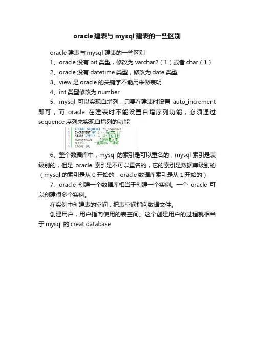 oracle建表与mysql建表的一些区别