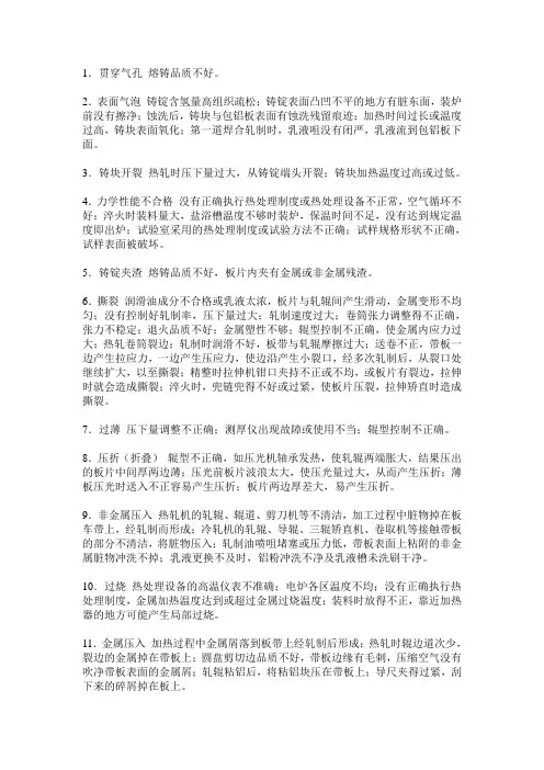 钢材轧制缺陷及原因