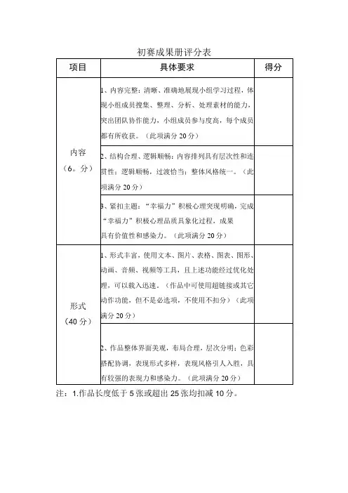 初赛成果册评分表