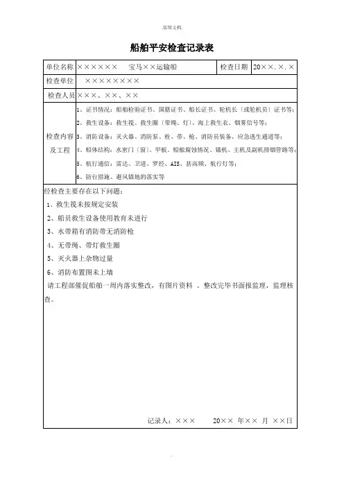 船舶安全检查记录表(范本填写)