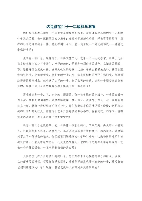这是谁的叶子一年级科学教案