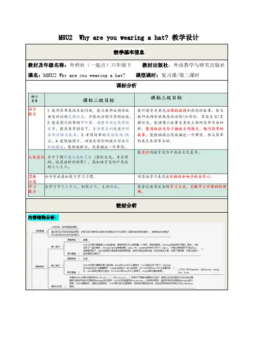 六年级英语下册M8U2 Why are you wearing a hat复习课(教案) 外研版一起