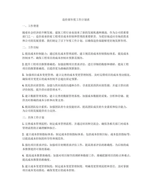 造价部年度工作计划表
