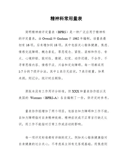 精神科常用量表