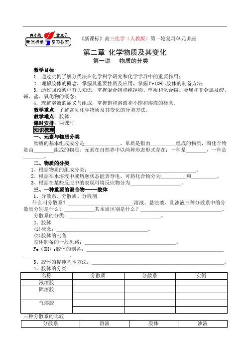 高三复习全部专题教案及课件 第一讲 物质的分类doc