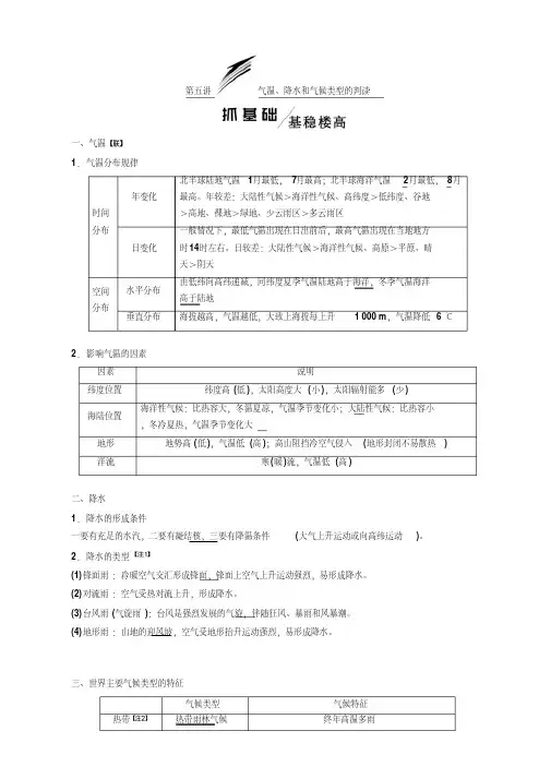 2020届高考地理一轮复习讲义：模块一第二章第五讲气温、降水和气候类型的判读带教案(湘教版).doc