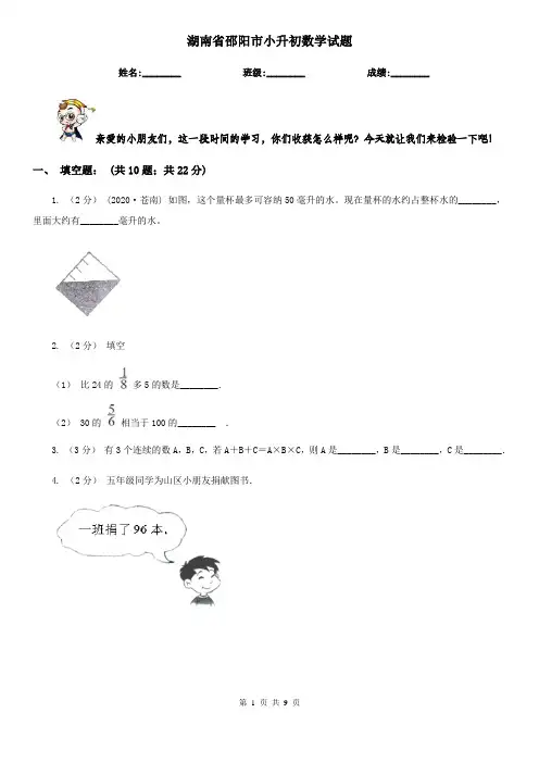 湖南省邵阳市小升初数学试题