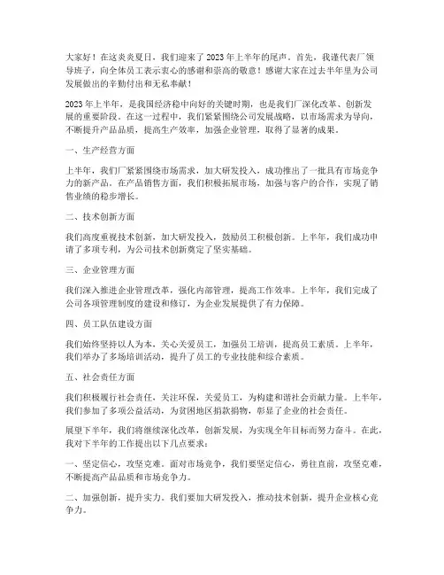 年中总结厂长致辞稿范文