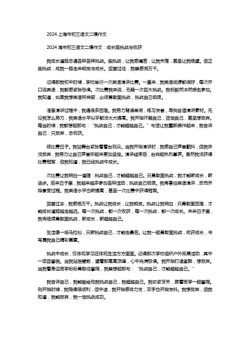 2024上海市初三语文二模作文