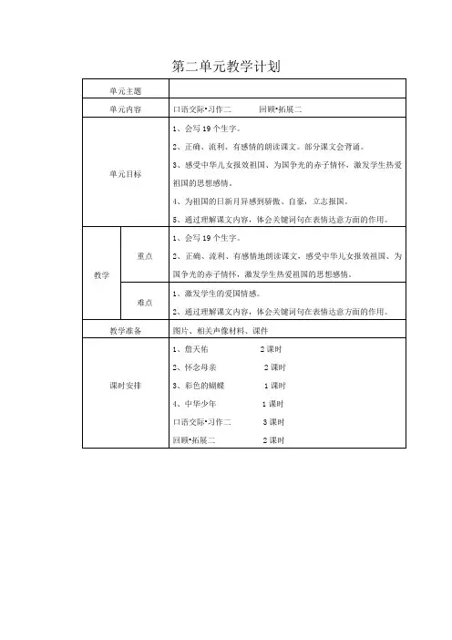 人教版六年级语文上册第2单元教学计划