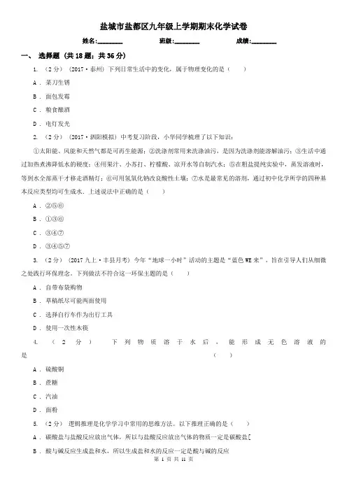 盐城市盐都区九年级上学期期末化学试卷